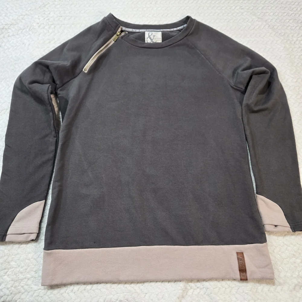 Ampersand Avenue Womens Size Large Side Zip Pullover Charcoal & Dusty Mauve - Picture 1 of 10